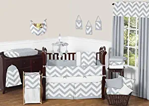 Sweet Jojo Designs 9-Piece Gray and White Chevron Zigzag Gender Neutral Baby Bedding Boy or Girl Crib Set