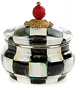 Stainless Steel Squash Pot Canister – Enamel Courtly Check Black and White Print Lidded Bowl – 20 oz by MacKenzie-Childs
