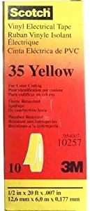 3M Scotch 35 Vinyl Yellow Electrical Tape 1/2" x 20' - 10 Pack