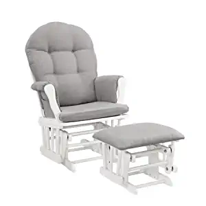 Angel Line Windsor Glider and Ottoman White Finish and Gray Cushions