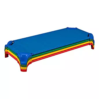 Sprogs SPG-16138-AS Deluxe Unassembled Stackable Daycare Cot Rest Mat w/Easy Lift Corners, Standard 52" Length x 5" Height, Red/Green/Yellow/Blue (Pack of 4)