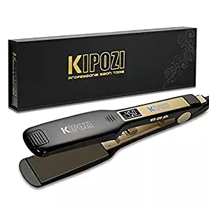 KIPOZI Professional Titanium Flat Iron Hair Straightener with Digital LCD Display, Dual Voltage, Instant Heat Up, 1.75 Inch Wide Black