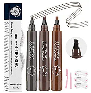 Eyebrow Tattoo Pen,Tat Brow Microblading Eyebrow Pencil Waterproof Microblade Brow Pen Make Up with a Micro-Fork Tip Applicator Creates Natural Looking Brows Effortlessly and Stays on All Day - 3 Pcs