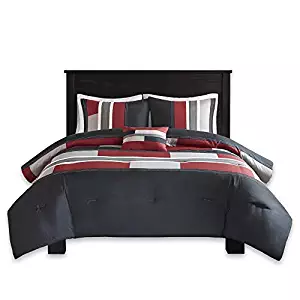 Comfort Spaces - Pierre Comforter Set - 3 Piece - Black/Red - Multi-Color Pipeline Panels - Perfect for Dormitory - Boys - Twin/Twin XL Size, Includes 1 Comforter, 1 Sham, 1 Decorative Pillow