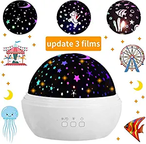 Star Night Light Projector, 3 Films Baby Bedside Lamp 360 Degree Rotating Sky Night Lamp, 8 Color Modes Nersury Light Projector with USB Cable for Baby, Kid Bedroom Decor