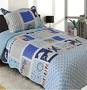 Golden Linens Twin Size 2 Pieces Quilt Bedspread Set Kids New Designs for Boys & Girls (airplane (99))
