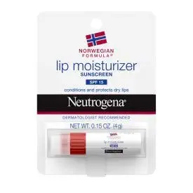 Neutrogena Norwegian Formula Nourishing Lip Moisturizer with SPF 15 Sunscreen, Soothing and Conditioning for Chapped or Dry Lips, Non-Waxy, PABA- and Fragrance-Free,.15 oz(4pk)