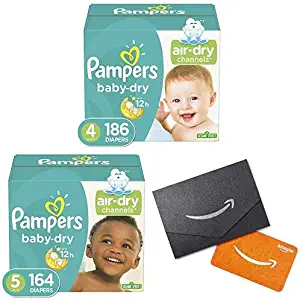 Diapers Size 4 (186 Count) and Size 5 (164 Count) - Pampers Baby Dry Disposable Baby Diapers, One Month Supply with $20 Gift Card