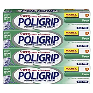 Super Poli-grip Denture Adhesive Cream Free Formula, 4 Count