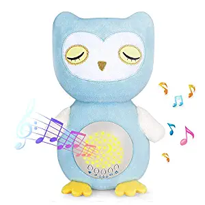 BEREST A11 Baby Soother Owl Plush Infant Toy with 15 Soothing Sounds, Auto Off Timer, Moon Starry Night Light Projector Sound Machine, Portable & Washable White Noise Machine for Crib, Travel & Home