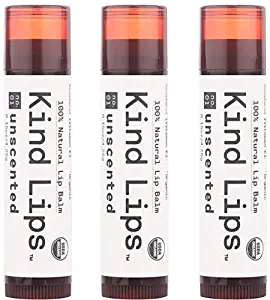 Kind Lips Organic Lip Balm Set | Certified Organic Coconut Oil, Jojoba, Beeswax | Gluten Free, Cruelty Free | 100% Soothing Natural Ingredients (Unscented, 3 Pack)