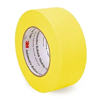 3M 06656 Crepe Paper Automotive Refinish Masking Tape, 28 lbs/in Tensile Strength, 60 yds Length x 2" Width, Yellow