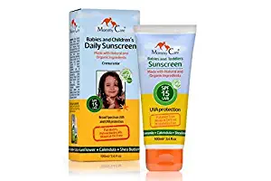 Daily Facial Baby Sunscreen [Mommy Care] Safe for Babies, Toddlers and the Whole Family. UVA/UVB Protection Broad Spectrum – Paraben Free – UV SPF Organic Vegan Sun Protection (3.4 fl.oz, 15 SPF)