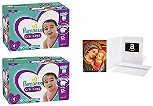 Diapers Size 4, 160 Count - Pampers Cruisers Disposable Baby Diapers (2 Qty) (Packaging May Vary) with Amazon.com $20 Gift Card in a Greeting Card (Madonna with Child Design)