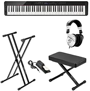 Casio PX-S3000 Privia 88-Key Slim Digital Console Piano with 700 Tones & 200 Rhythms, Black - Bundle With On-Stage KPK6520 Keyboard Stand/Bench Pack, Behringer HPS3000 HP Studio Headphones, Cloth