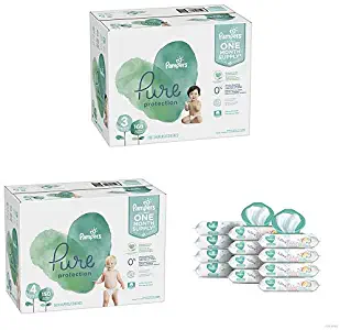 Pampers Bundle - Pure Disposable Baby Diapers Sizes 3, 168 Count & 4, 150 Count with Pampers Sensitive Water-Based Baby Wipes, 12 Pop-Top and Refill Combo Packs, 864 Count