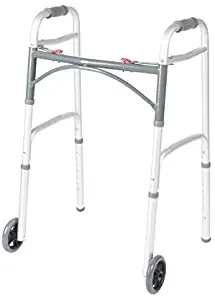 Front Wheeled Walker Folding Deluxe with 2 Button and 5" Wheels, Adjustable Height (Short, Standard, Tall People) by Healthline Trading