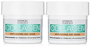 Advanced Clinicals Collagen Anti-Aging Gel Mask with Coconut Oil and Rosewater. Plumping mask for wrinkles, fine lines. Supersize 5oz (Two - 5oz)