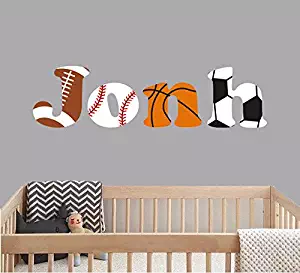 Custom Name Sports Balls - Baby Boy - Nursery Wall Decal For Baby Room Decorations - Mural Wall Decal Sticker For Home Children's Bedroom (J153) (Wide 40"x11" Height)