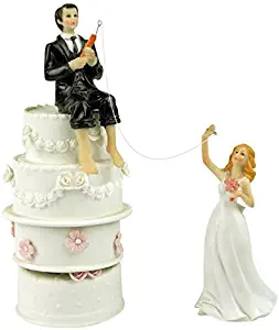 Hooked on Love Fishing Groom and Reaching Bride Wedding Cake Toppers