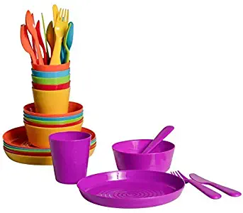 Klickpick Home Kids Colorful Plastic Dinnerware Set 36 Piece Set Includes Plates, Bowls, Cups, Flatware SetReusable, Microwave - Dishwasher Safe, BPA Free