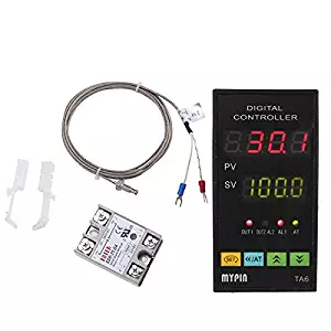 MYPIN® Universal Digital TA6-SNR PID Temperature Controller with Relay DIN 1/8 SSR-25DA and K type thermocouple,Dual Display for F/C,7 Output Combinations,Accuracy: 0.2%