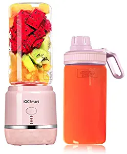 Mini Portable Eletric Personal Blender with 2 Juicer Cup, USB Rechargeable Smart Smoothie Maker Juicer Blender for Shakes Baby Food Mixing Machine with Powerful Motor, 2x2000mAh High Capacity Batteries (Pink)