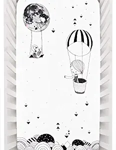Rookie Humans 100% Cotton Sateen Fitted Crib Sheet: Frieda & the Balloon, Modern Nursery, Use as a Photo Background for Your Baby Pictures. Standard Crib Size (52 x 28 inches) (standard cotton sateen)