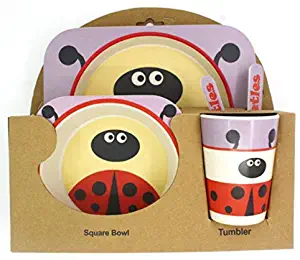 Bamboo Fibers Kids Tableware Sets 5pcs Set for Eco Friendly Carton Bowl Toddler Cup Spoon Fork