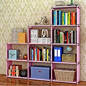 book shelf book shelves 30 inch bookcase folding book shelves bookshelf (Pink - 9 Cube)