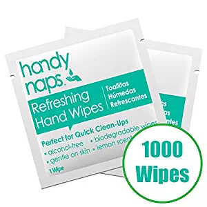 Handynaps® Pre-Moistened Refreshing Hand Cleaning Wet Wipes, Individually Wrapped Bulk Buy 1000 Count