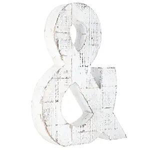 Distressed White Wood Ampersand Wall Décor / Free Standing Monogram "&"