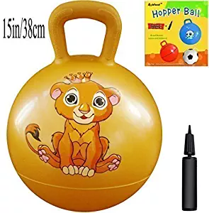 AppleRound Space Hopper Ball with Air Pump: 15in/38cm Diameter for Ages 3-5, Hop Ball, Kangaroo Bouncer, Hoppity Hop, Jumping Ball, Sit & Bounce (Lion Cub Yellow)