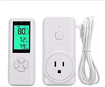 DIGITEN Wireless Temperature Controller, Thermostat Outlet Remote Control Thermometer with 2m/6ft NTC Temp Sensor Probe 3 Prong Plug Heating Cooling Mode for Fan Heater Greenhouse