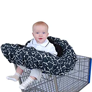 Floppy Seat Plush Shopping Cart and High Chair Cover with Messenger Bag- Black Giraffe