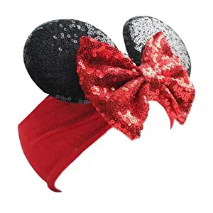 Baby Minnie Mouse Ears Sequin and Velvet wide Headband with bow