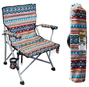 Rustic Axentz Straight Back Upright Folding Portable Camping Chair, Drink Holder, Carry Bag, 250lbs, Arm Rests, Southwest Aztec RV Design