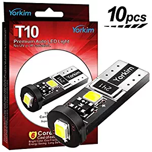 Yorkim 194 Led Bulb Canbus Error Free 3-SMD 2835 Chipsets, T10 Interior Led For Car Dome Map Door Courtesy License Plate Trunk lights with 194 168 W5W 2825 Sockets Pack of 10, White