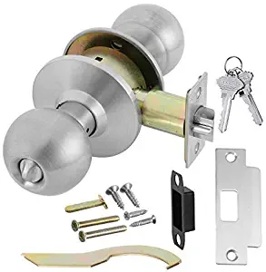 Commercial Grade 2 Keyed Entrance Door Knob with Cylindrical Lockset, Satin Stainless Steel (US32D), Non-Handed, by Lawrence Hardware LH5304