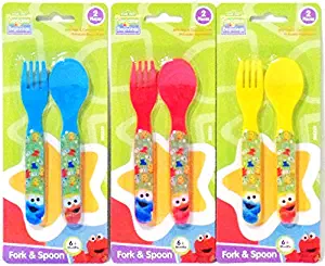 Sesame Street Sesame Beginnings 2 Piece Utensils Fork and Spoon (Blue, Red, Yellow)