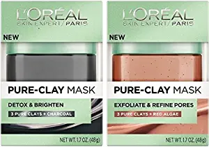 L'Oreal Pure-Clay Mask Bundle: (1) Detox & Brighten Pure-Clay Mask 1.7 Oz. & (1) Exfoliate & Red Algae Pure-Clay Mask 1.7 Oz.