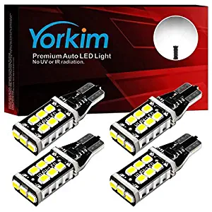 Yorkim 912 921 LED Backup Light Bulbs High Power 2835 15-SMD Chipsets Extremely Bright Error Free T15 906 W16W for Back Up, Reverse, Tail, Brake Lights, 6000K White, Pack of 4