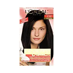 L'Oreal Paris Excellence Creme Permanent Hair Color, 3 Natural Black, 100% Gray Coverage Hair Dye, Pack of 1