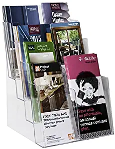 Clear-Ad Acrylic Brochure Holder - 4 Tier Pamphlet Holder with Removable Dividers - Desktop or Wall Mount Rack Card Holders - Flyer or Pamphlet Display Stand - Brochure Organizer LHF-S84 (Pack of 1)