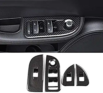 YIWANG Carbon Fiber Style ABS Chrome Car Interior Window Lift Switch Button Frame Cover Trim 4pc For Alfa Romeo Giulia 2016-2020 Left Drive Auto Accessories (Carbon Fiber)