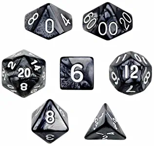 Wiz Dice 7 Die Polyhedral Dice Set - Smoke (Black Pearl) with Velvet Pouch