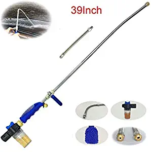 Buyplus Hydro Deep Jet Power Washer Wand - 39'' Long Extendable High Pressure Garden Sprayer Attachment, Water Hose Nozzle,Flexible Glass Cleaning Tool, Foam Cannon Car Window Washer, 2 Tips