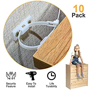 Furniture Straps, Wall Anchor, 10-pack Furniture Anchors for Baby Proofing Safety, Anti Tip Furniture Kit, Furniture Wall Straps, Bearing 132Ib, Nylon Straps