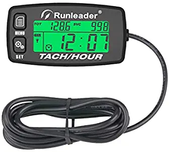 Runleader Hour Meter Tachometer,Maintenance Reminder,Alert RPM,Backlit Display,Initial Hours Setting,Battery Replaceable,Use for ZTR Mower Generator Marine ATV and Gas Powered Device. (Button-Black)
