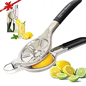 PATENT PENDING EcoJeannie Jumbo Size FLAT PRESS 100% Stainless Steel Lemon Squeezer with Silicone Handle Cover for Pressing lemon-half FLAT, Never Rust Never Break, Ultimate Manual Juicer (LS0003S)